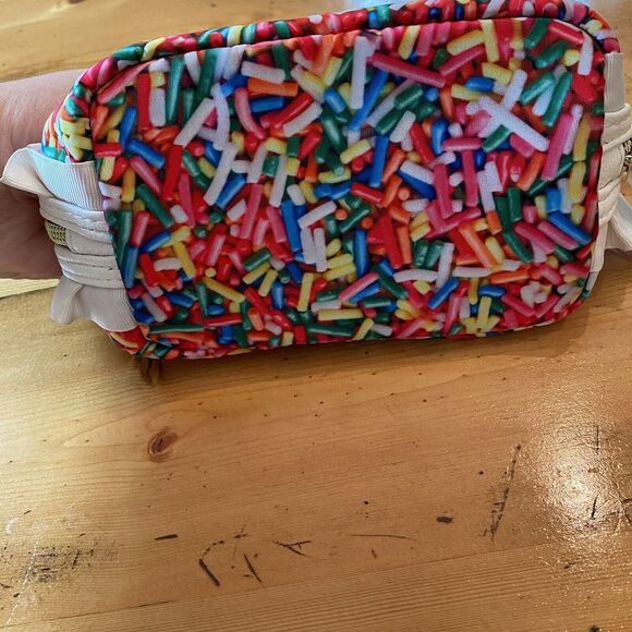 Betsy Johnson Rainbow Sprinkles Half Round Cosmetic Bag Coquette Feminine Ruffle - Picture 4 of 11